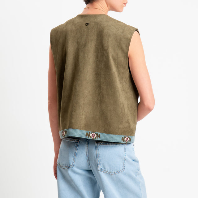 Dixie-Gilet effetto suede con ricami - militare