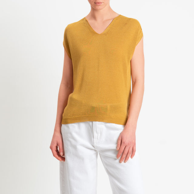 Dixie-Maglia smanicata scollo v - Senape