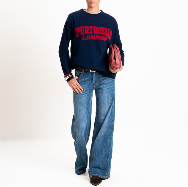 Dixie-Maglia girocollo misto lana - blu/rosso