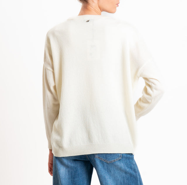 Dixie-Maglia girocollo misto lana - panna/nero