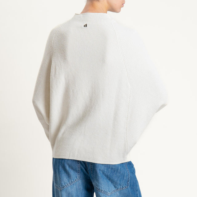 Dixie- Maglia a costine manica palloncino - panna