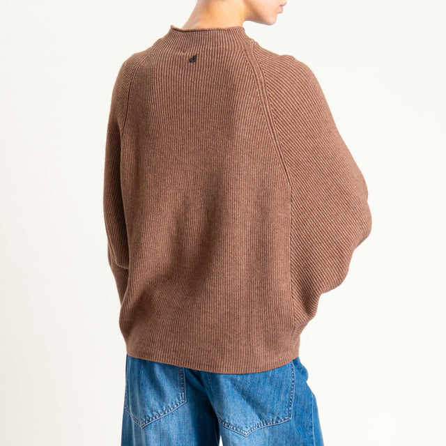 Dixie- Maglia a costine manica palloncino - tabacco