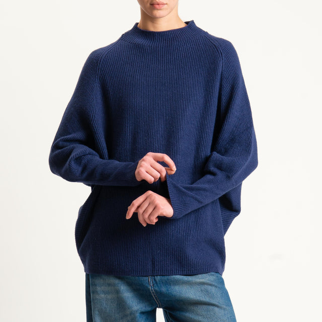 Dixie- Maglia a costine manica palloncino - blu
