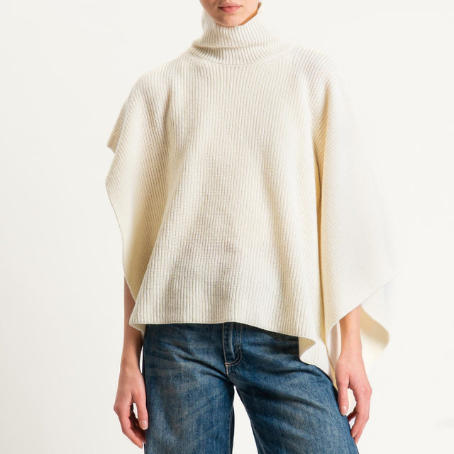 Dixie-Maglia poncho asimmetrica coste inglese - panna