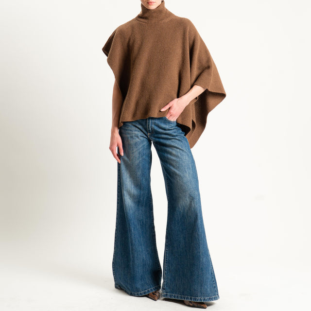 Dixie-Maglia poncho asimmetrica coste inglese - castagna