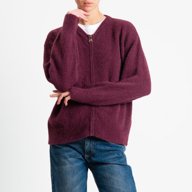 Dixie-Cardigan misto alpaca con zip - Bordeaux