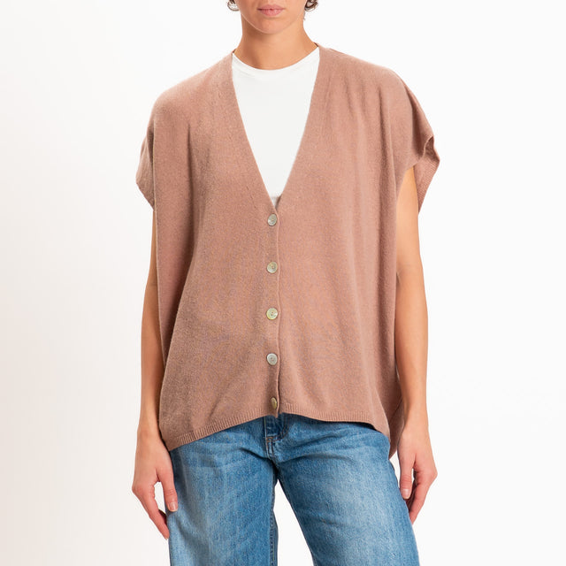 Dixie-Gilet misto cashmere bottoni madre perla - biscotto