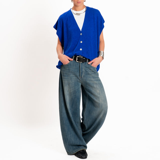 Dixie-Gilet misto cashmere bottoni madre perla - bluette