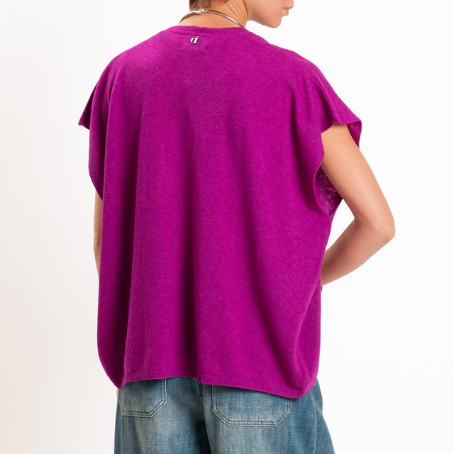 Dixie-Gilet misto cashmere bottoni madre perla - magenta