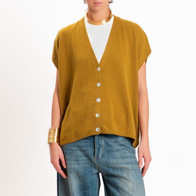 Dixie-Gilet misto cashmere bottoni madre perla - olio
