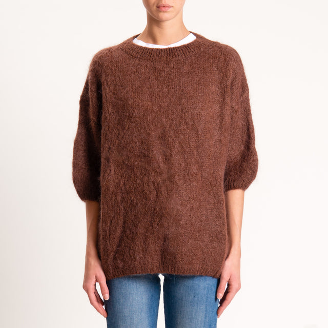 Dixie-Maglia mohair oversize manica 3/4 - caffe'