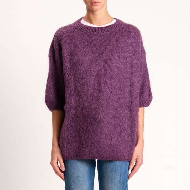 Dixie-Maglia mohair oversize manica 3/4 - melanzana