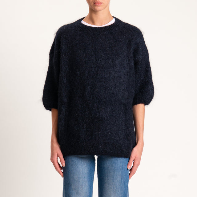 Dixie-Maglia mohair oversize manica 3/4 - nero