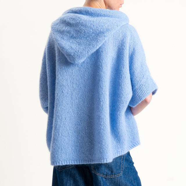 Dixie- Maglia misto cashmere con cappuccio - celeste