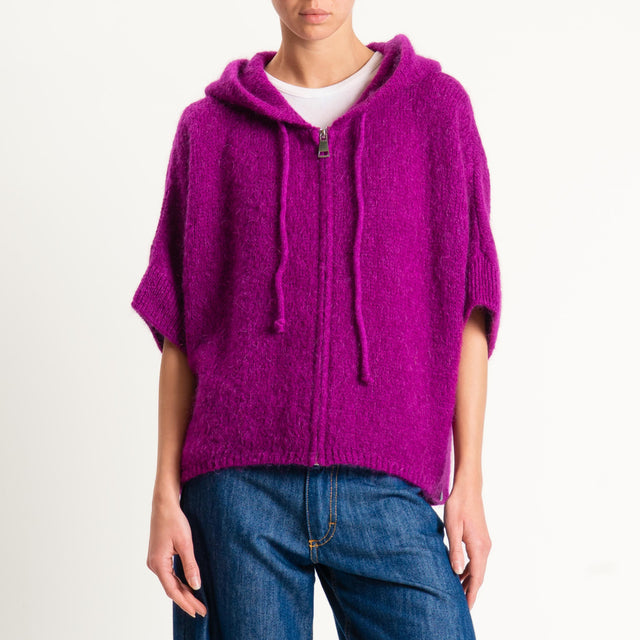 Dixie- Maglia misto cashmere con cappuccio - ortensia