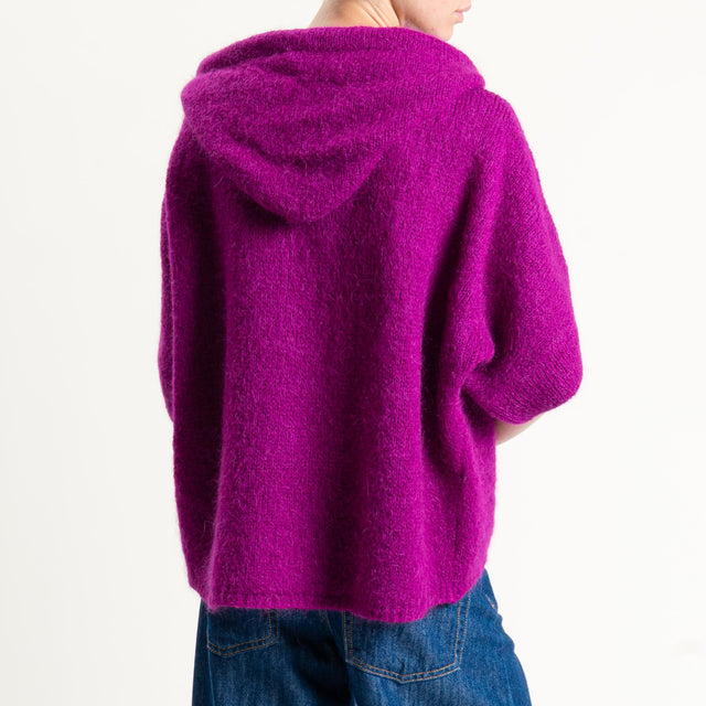 Dixie- Maglia misto cashmere con cappuccio - ortensia