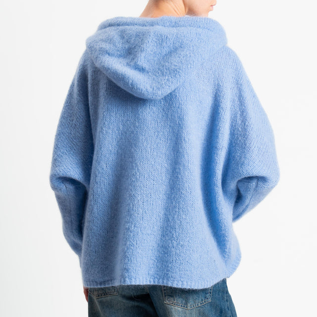 Dixie-Maglia misto lana con cappuccio - celeste