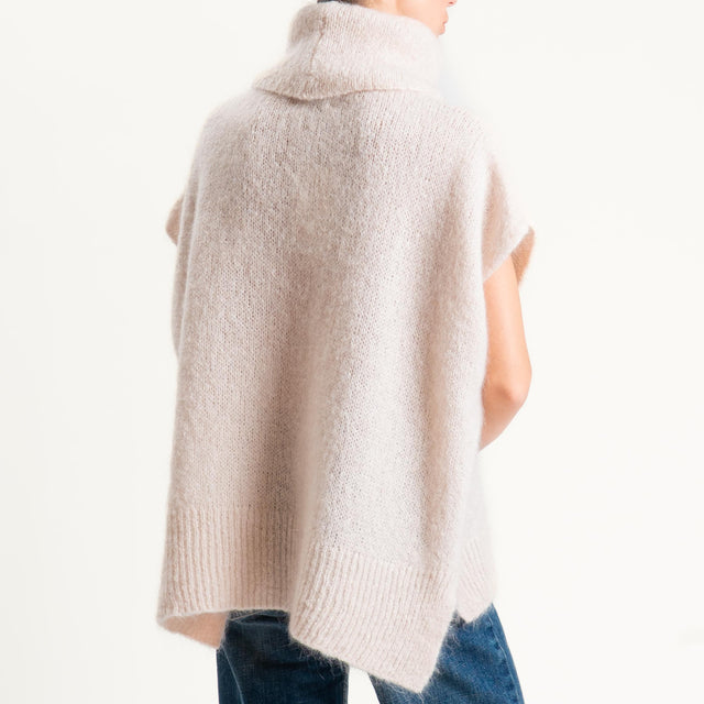 Dixie-Maglia mohair smanicata collo alto - rosa