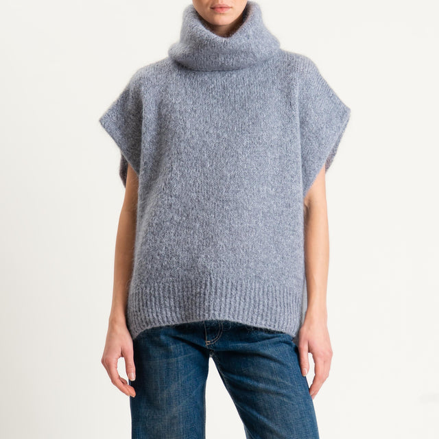 Dixie-Maglia mohair smanicata collo alto - grigio