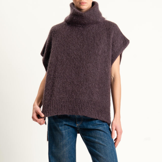 Dixie-Maglia mohair smanicata collo alto - marrone