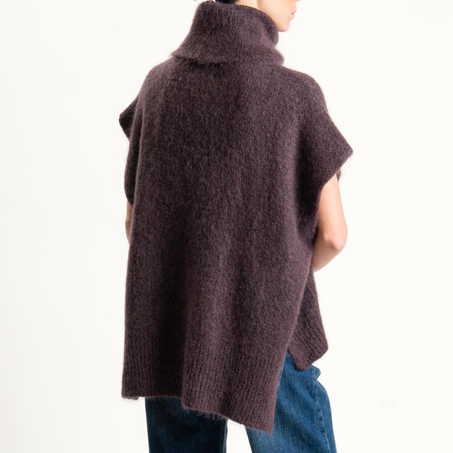 Dixie-Maglia mohair smanicata collo alto - marrone