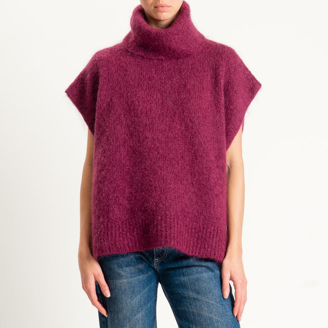 Dixie-Maglia mohair smanicata collo alto - vino