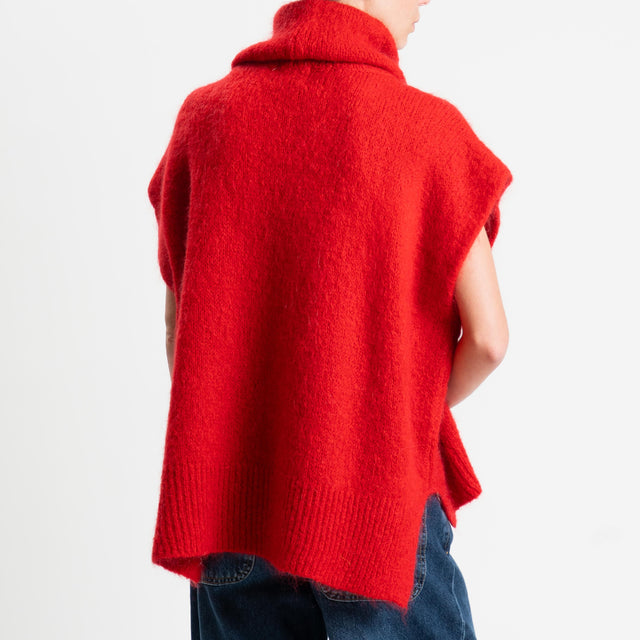 Dixie-Maglia mohair smanicata collo alto - rosso