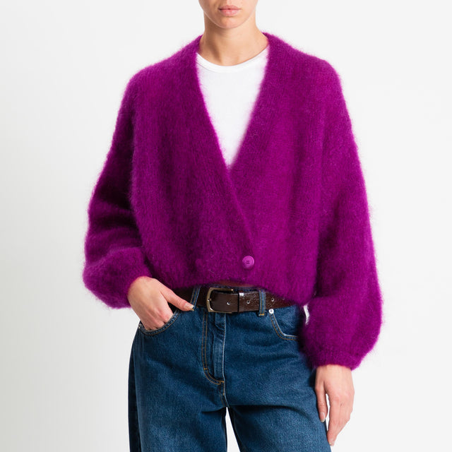 Dixie-Cardigan mohair chiusura asimmetrica - ortensia