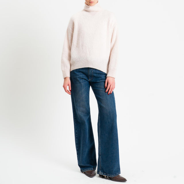 Dixie-Maglia mohair collo montato bordi a coste - panna