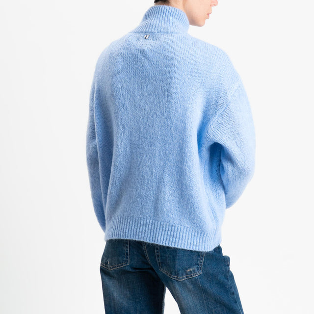 Dixie-Maglia mohair collo montato bordi a coste - celeste