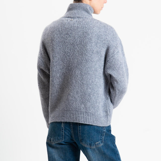 Dixie-Maglia mohair collo montato bordi a coste - grigio