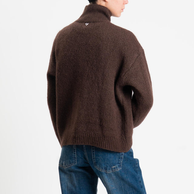 Dixie-Maglia mohair collo montato bordi a coste - moro