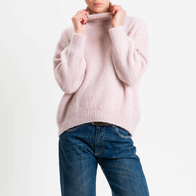 Dixie-Maglia mohair collo montato bordi a coste - rosa chiaro