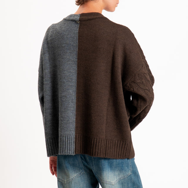 Dixie-Cardigan scollo v misto alpaca - moro/grigio
