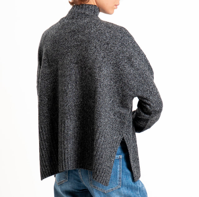 Dixie-Maglia 100% LANA collo montato spacchi laterali - grigio/nero