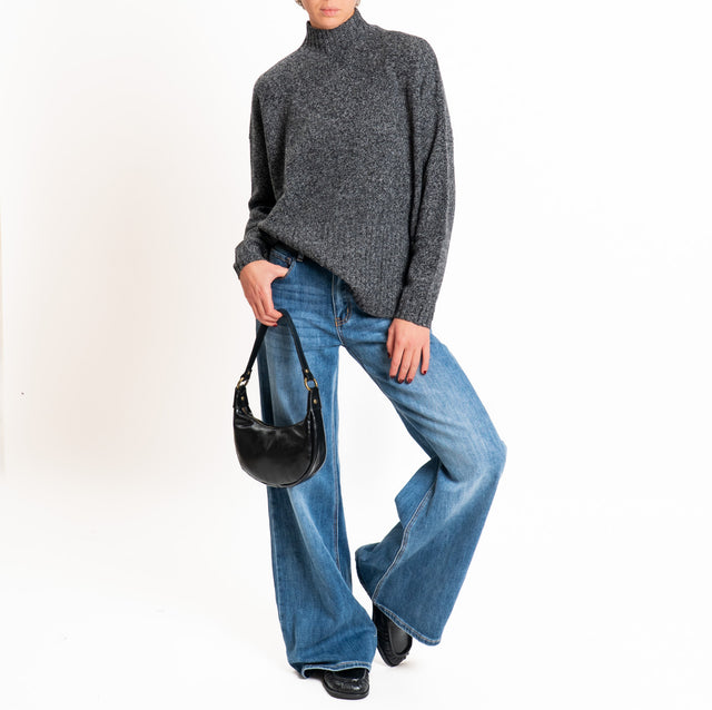 Dixie-Maglia 100% LANA collo montato spacchi laterali - grigio/nero