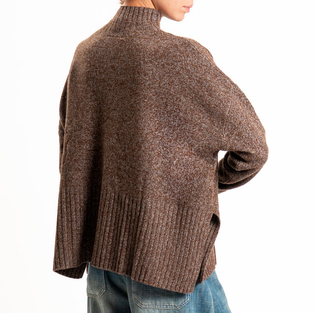 Dixie-Maglia 100% LANA collo montato spacchi laterali - moro/grigio