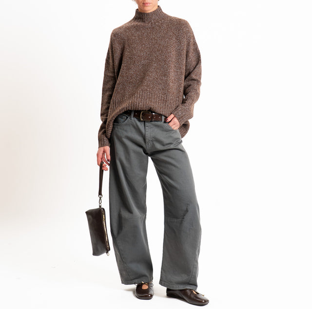 Dixie-Maglia 100% LANA collo montato spacchi laterali - moro/grigio