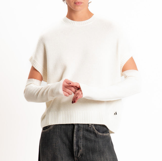 Dixie-Maglia con manicotti 100%LANA - panna