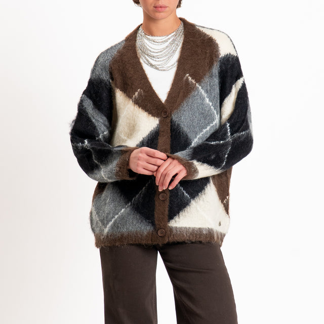 Dixie-Cardigan mohair a rombi - moro/panna/grigio