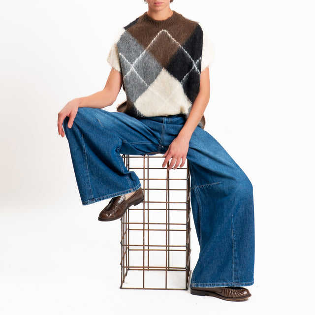 Dixie-Gilet mohair rombi - moro/panna/grigio