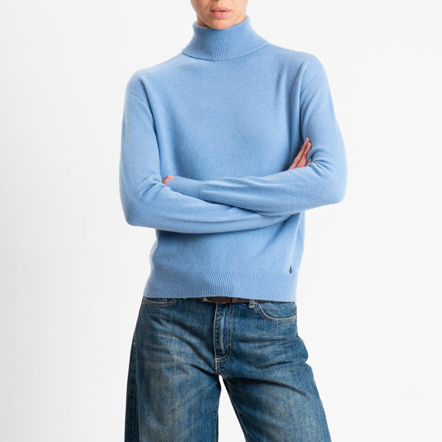 Dixie-Maglia 100 % lana collo alto - celeste