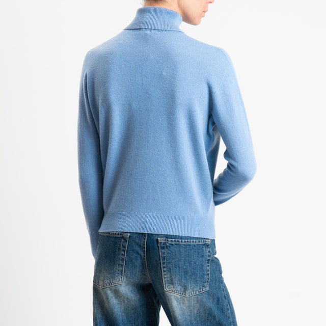 Dixie-Maglia 100 % lana collo alto - celeste