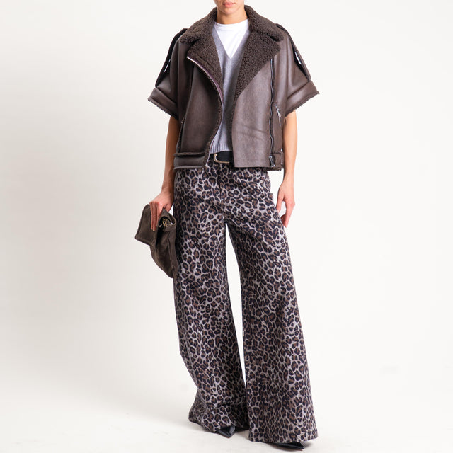Dixie-Pantalone animalier wide leg - moro/nero