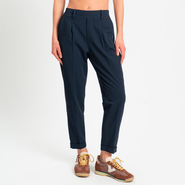 Dixie-Pantalone elastico dietro con pinces - blu