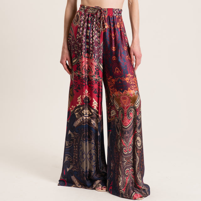 Dixie-Pantalone satin fantasia con coulisse - india/blu/beige
