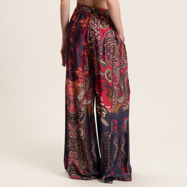 Dixie-Pantalone satin fantasia con coulisse - india/blu/beige