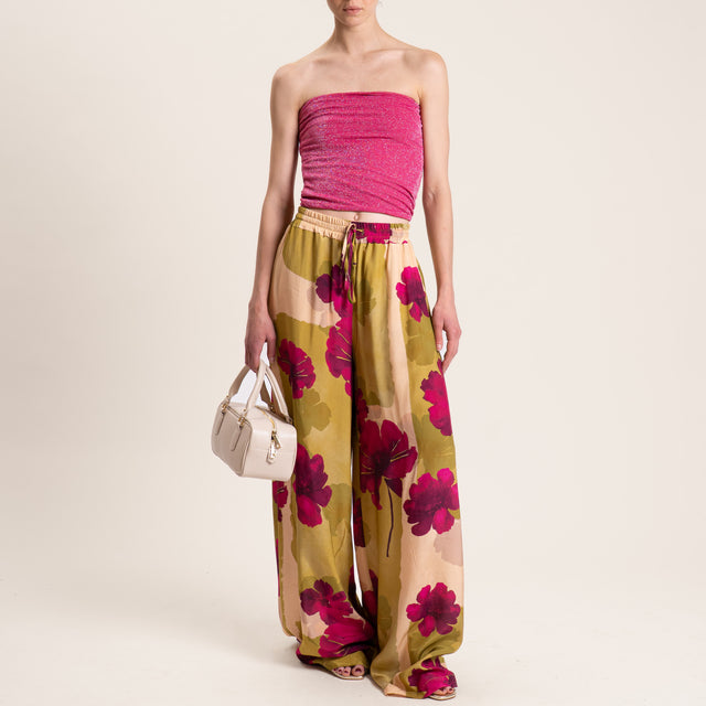 Dixie-Pantalone satin fantasia fiori - olio/magenta/nude