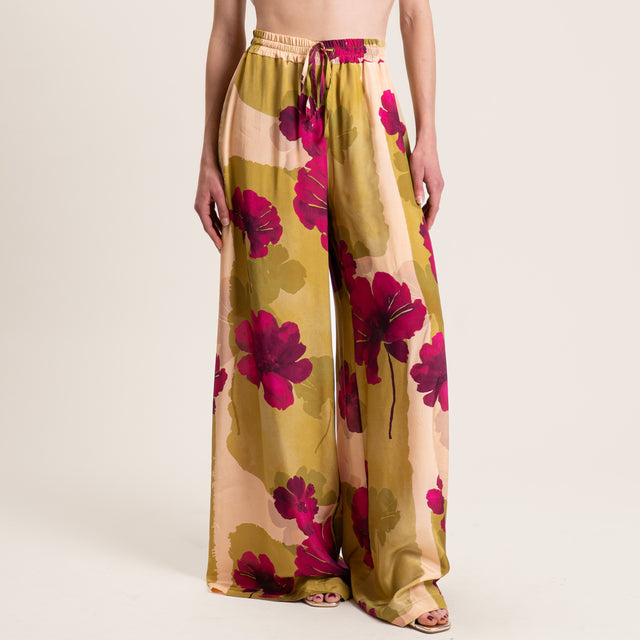 Dixie-Pantalone satin fantasia fiori - olio/magenta/nude