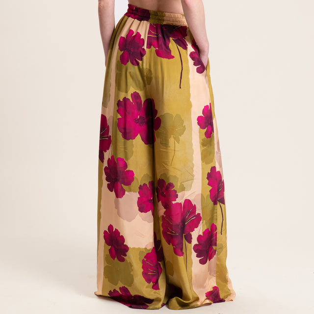 Dixie-Pantalone satin fantasia fiori - olio/magenta/nude